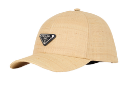 Prada Logo Baseball Cap, Raffia, Beige, Sz M, MII, B, 3*